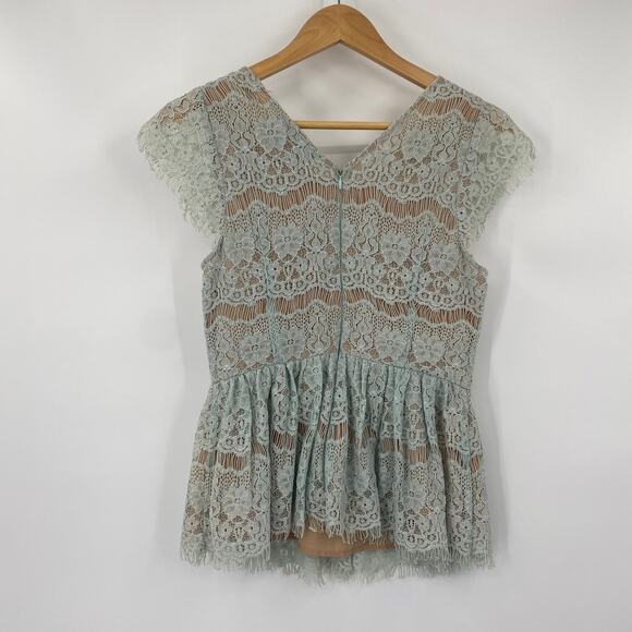 Anthropologie Maeve Top Lace Fit & Flare Peplum Scoop Neck Cotton Blue Womens XS - Picture 4 of 6